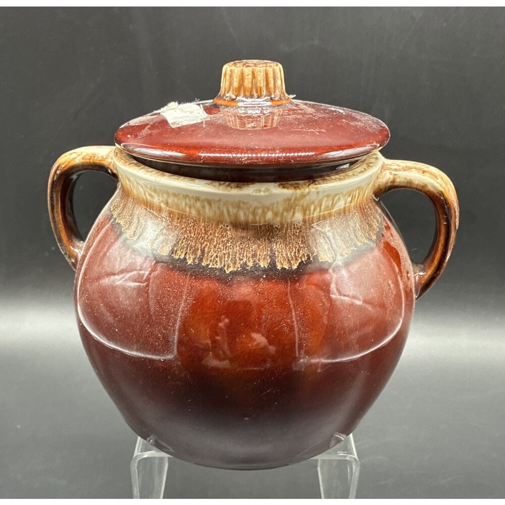 Monmouth Stoneware Brown Drip Glaze Bean Pot with Lid - Made in the USA